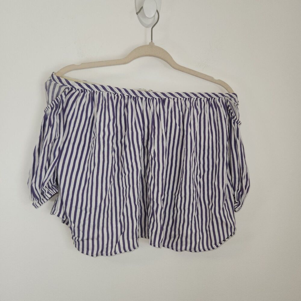 By Together Cropped Off the Shoulder Nautical Blue White Striped Top in Medium